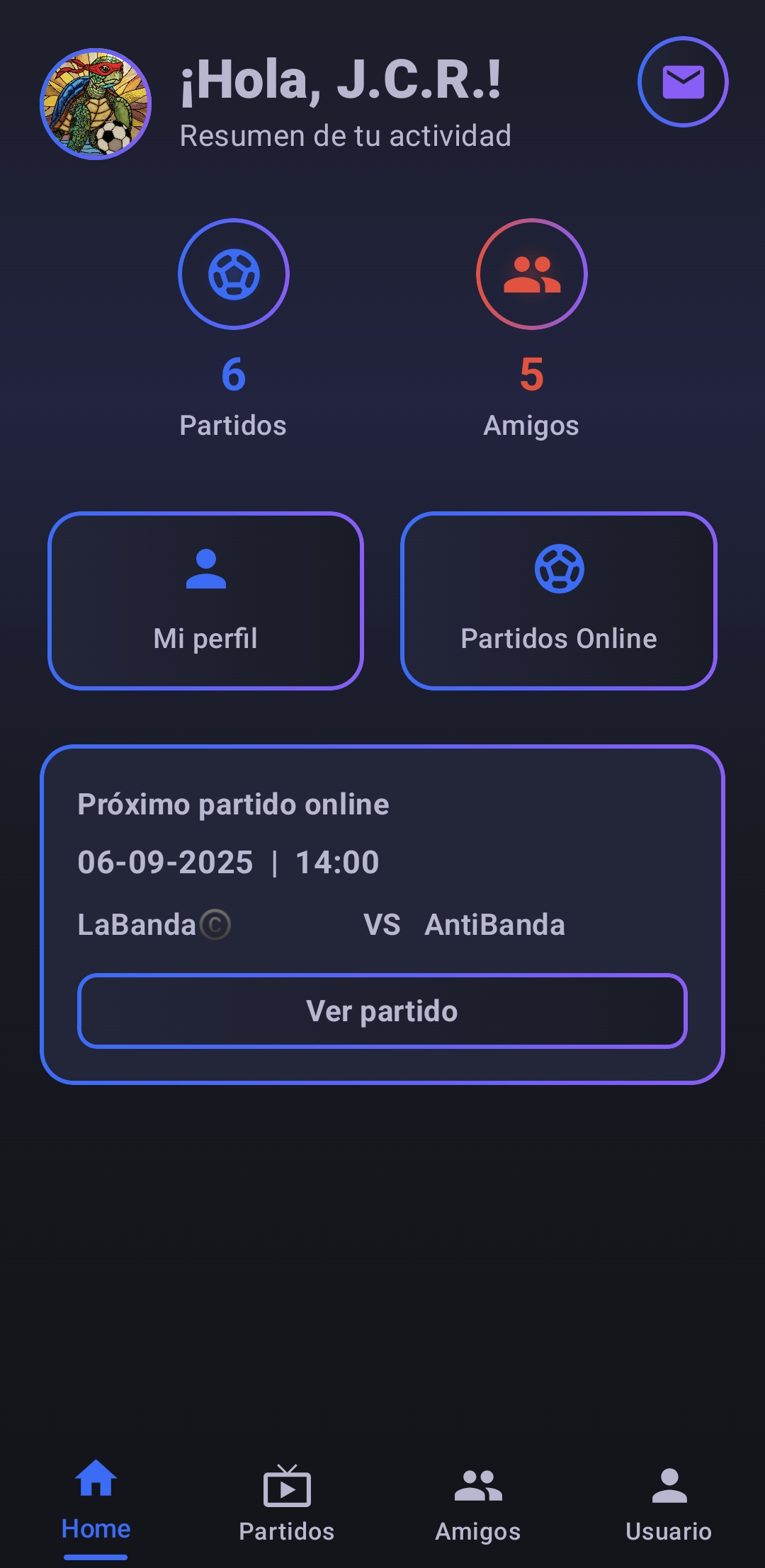 Pantalla de inicio de TorneoYa
